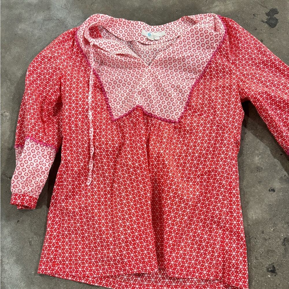 Boden Red White Pink Mosaic Relaxed Fit Blouse Size 4